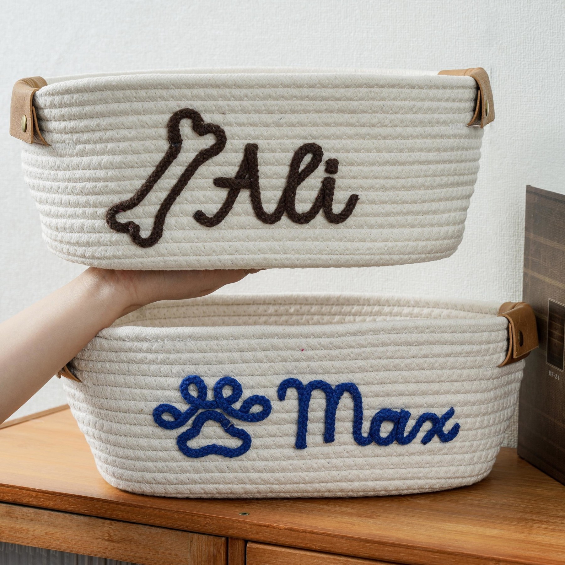 Personalized Knitted Wire Name Cotton Pet Rope Basket | BKPet90