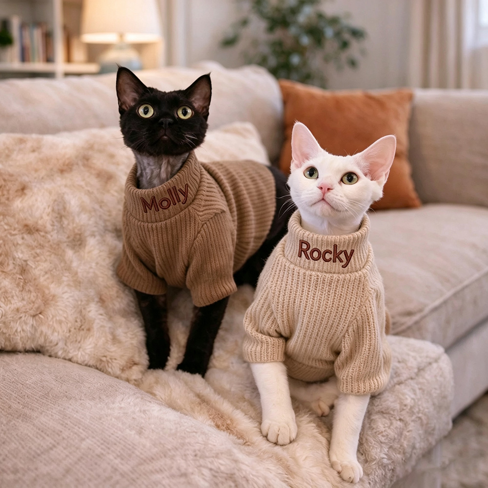 Personalized Embroidered Pets Warm Sweater & Sherpa Vest Set | MNCloth298