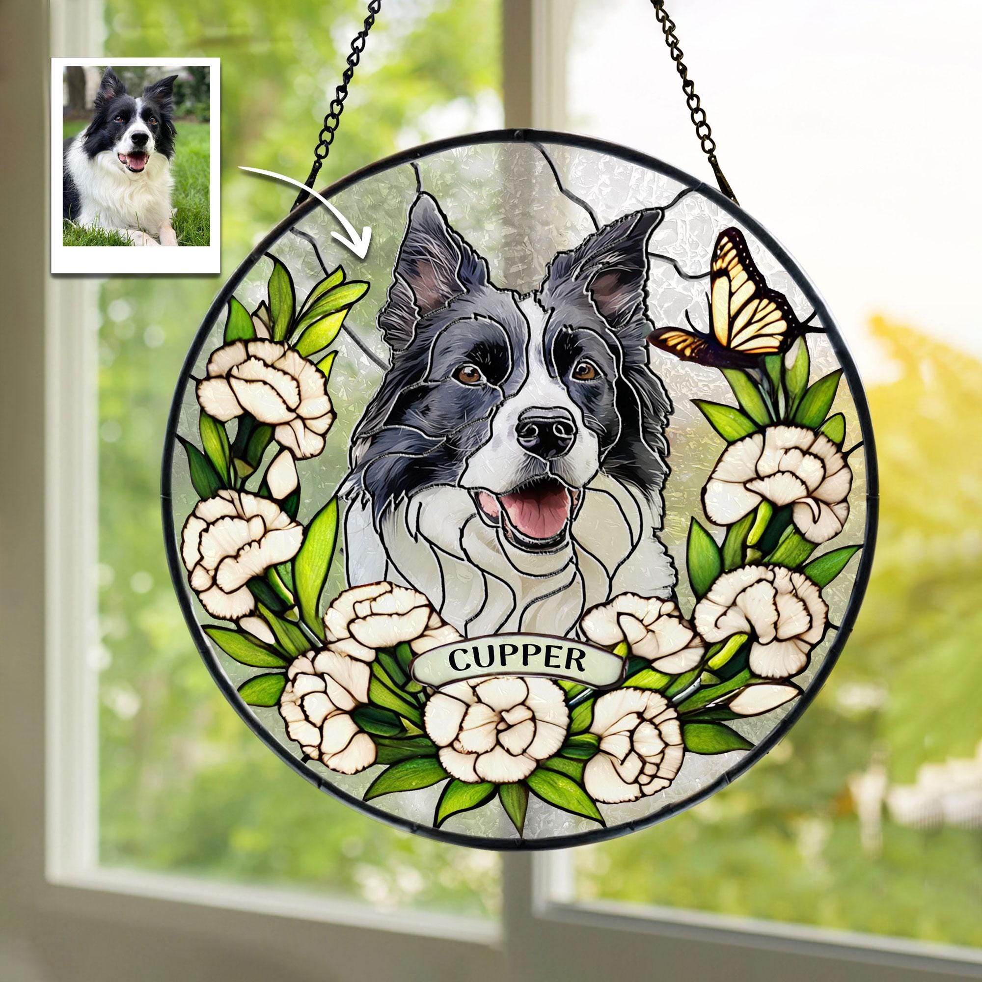 Personalized Pet Memorial Pet Portrait Stained Suncatcher | CWGift31