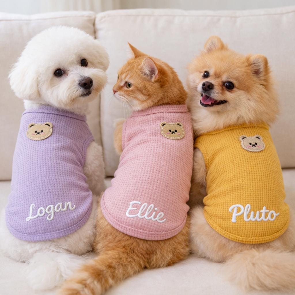 Personalized Embroidery Soft Waffle Pet Shirt | BKPet446