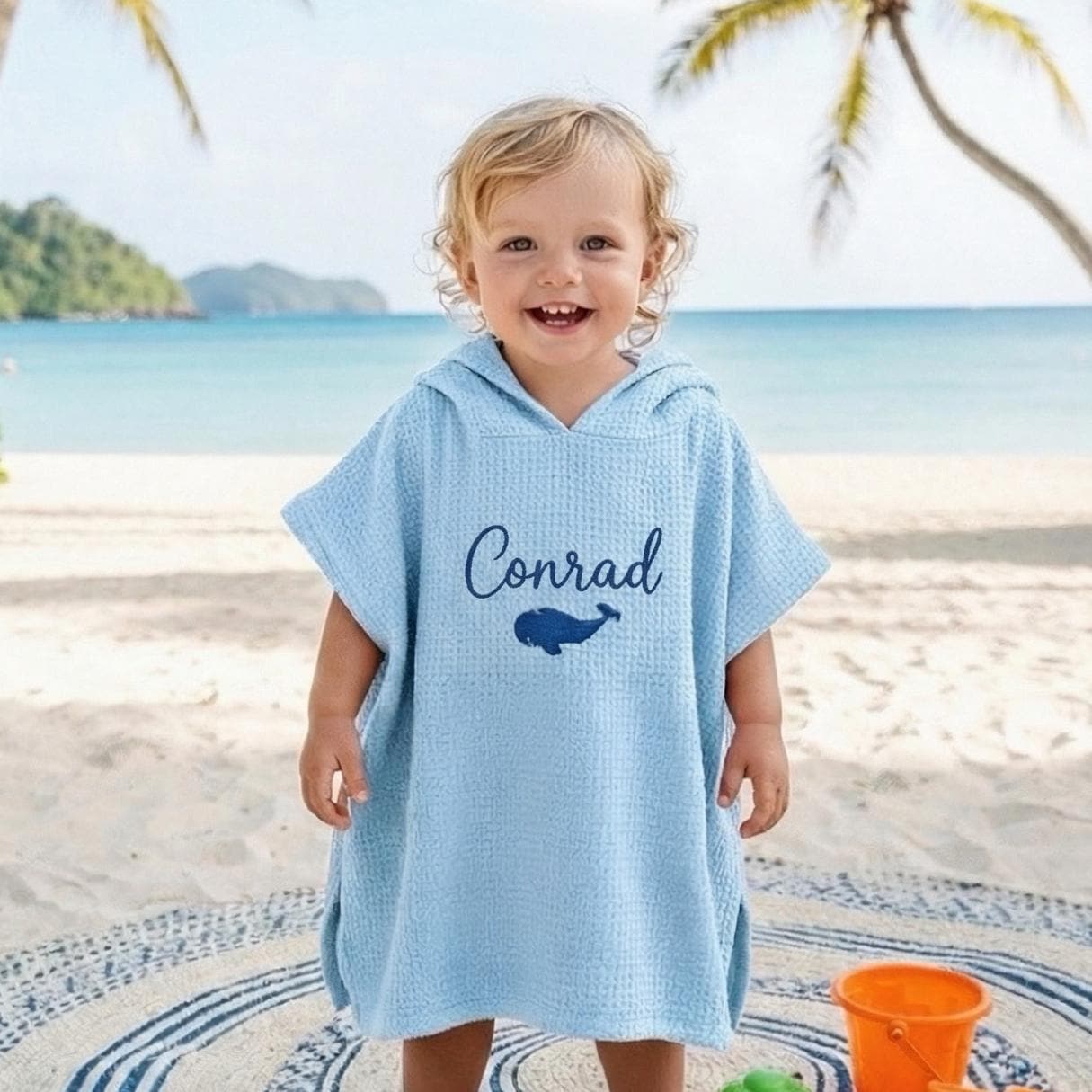Personalized Embroidery Kids Waffle Beach Towel | MNSummer06