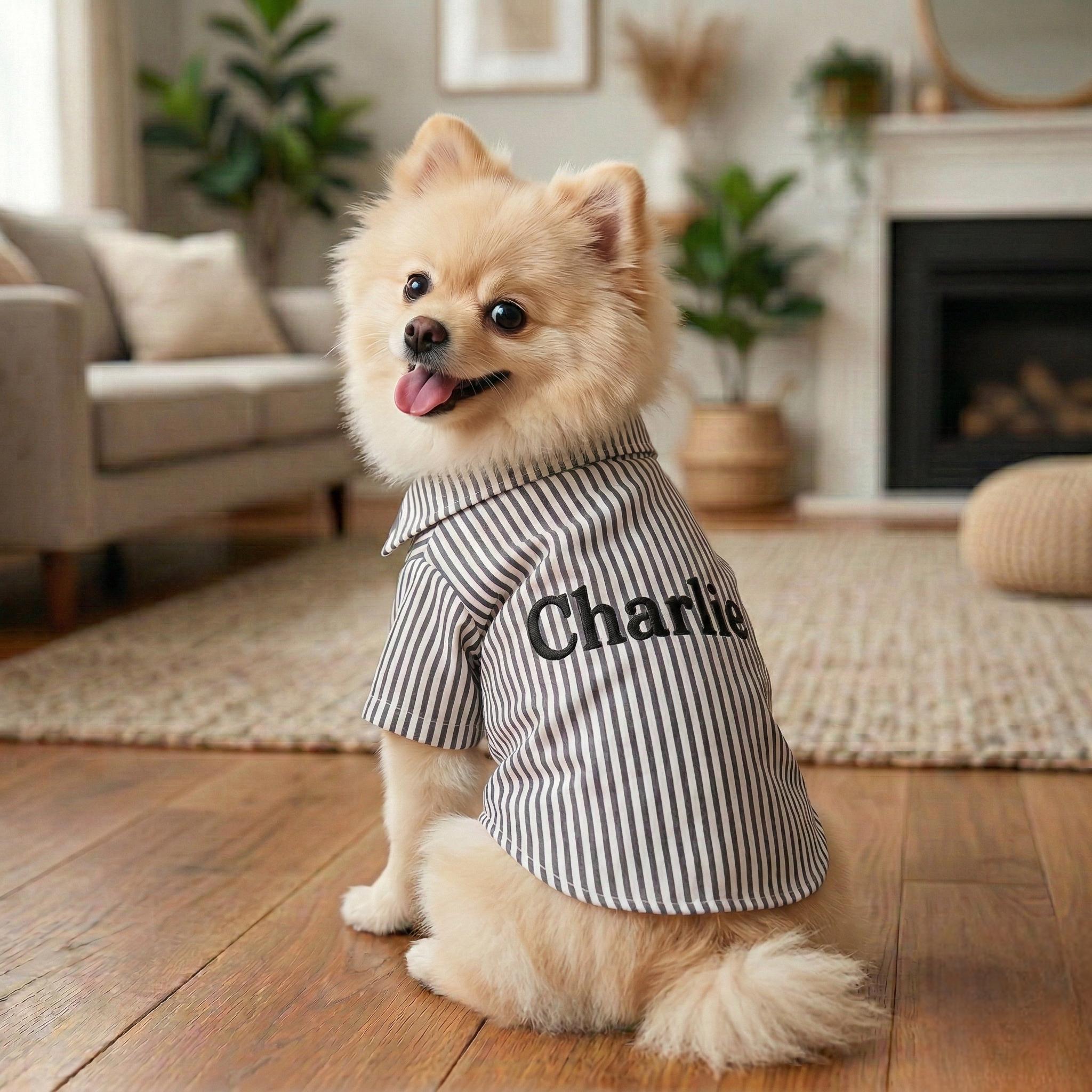 Personalized Embroidery Gentleman Pet Stripe Shirt | BKPet454