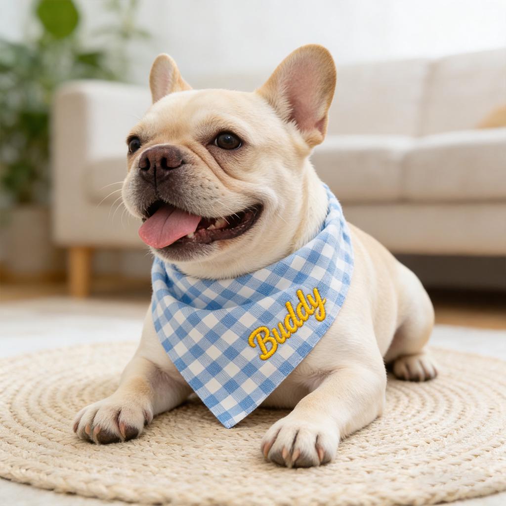 Personalized Embroidered Pet Elasticity Plaid Bandana | BKPet461