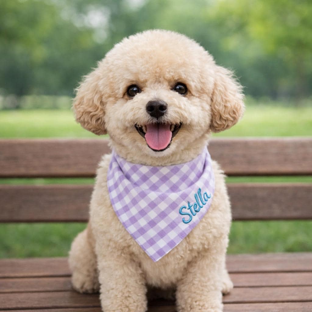 Personalized Embroidered Pet Elasticity Plaid Bandana | BKPet461