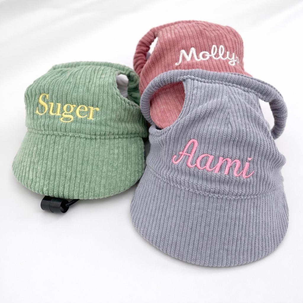 Personalized Embroidery Corduroy Adjustable Pet Pet Baseball Cap | BKPet459
