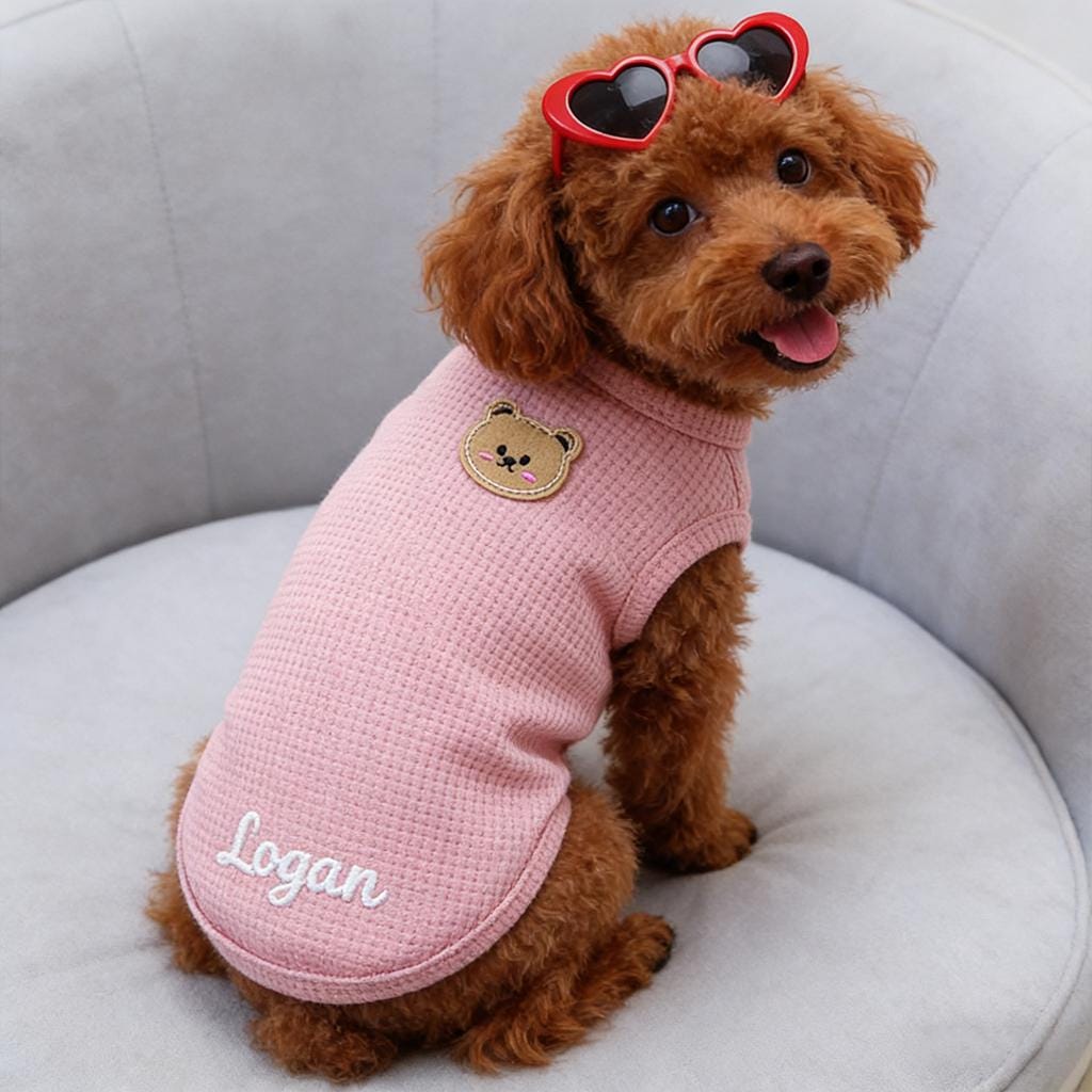 Personalized Embroidery Soft Waffle Pet Shirt | BKPet446