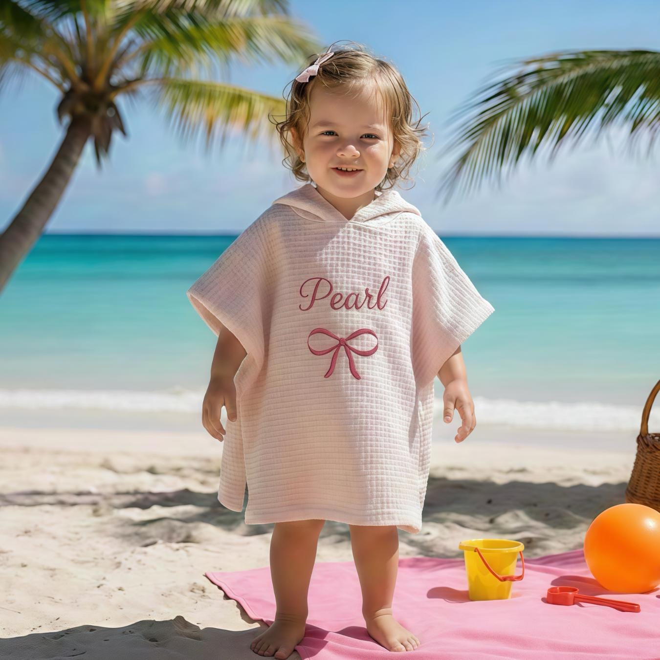 Personalized Embroidery Kids Waffle Beach Towel | MNSummer06