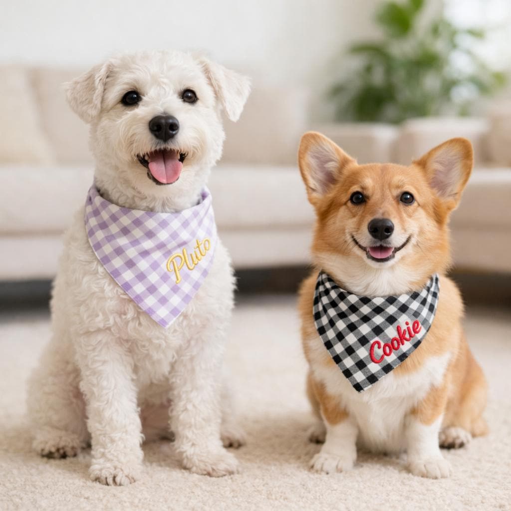 Personalized Embroidered Pet Elasticity Plaid Bandana | BKPet461