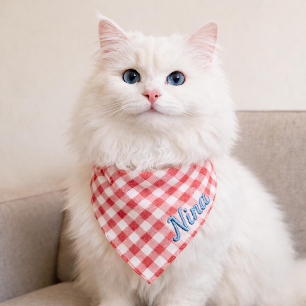 Personalized Embroidered Pet Elasticity Plaid Bandana | BKPet461
