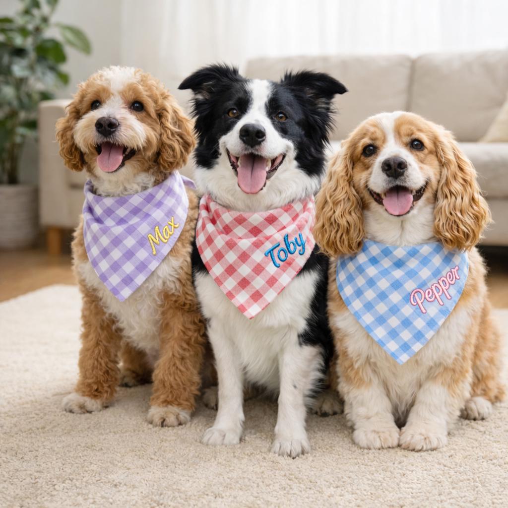 Personalized Embroidered Pet Elasticity Plaid Bandana | BKPet461