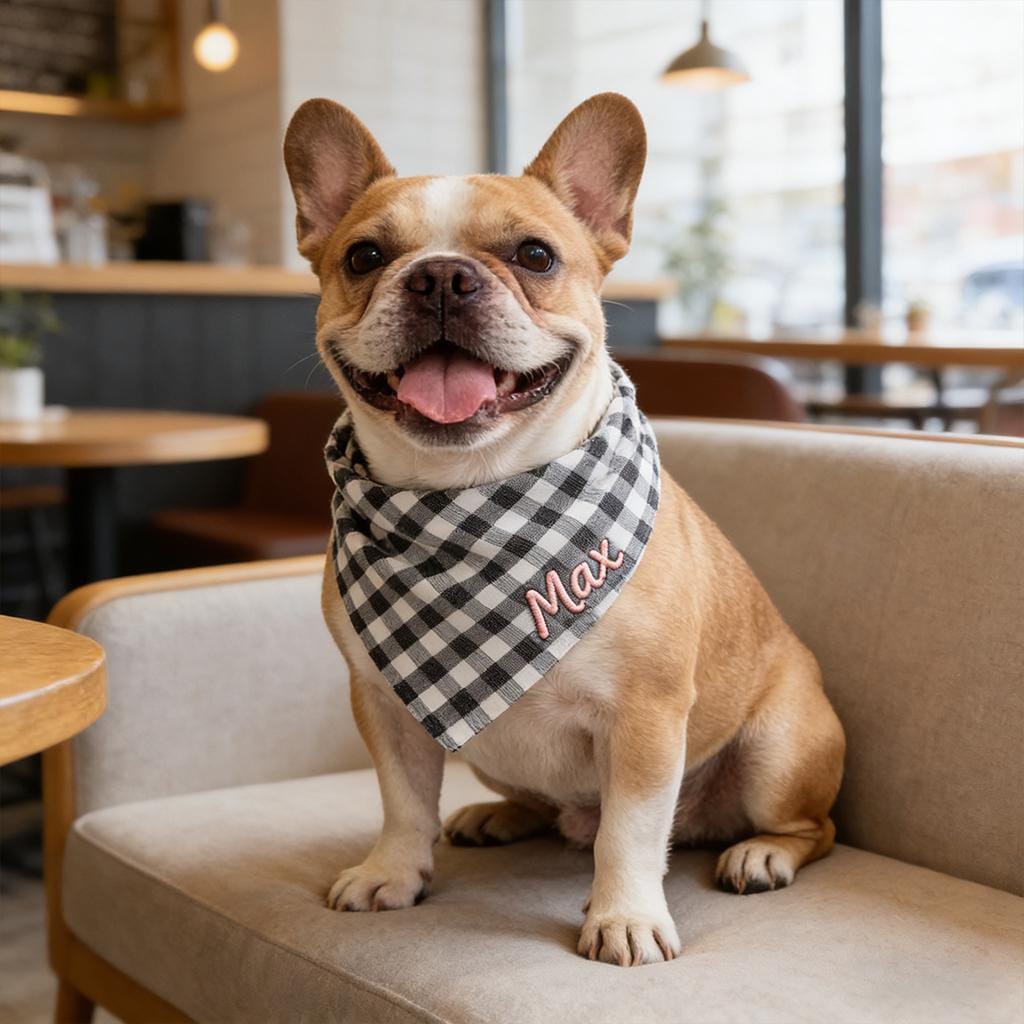 Personalized Embroidered Pet Elasticity Plaid Bandana | BKPet461