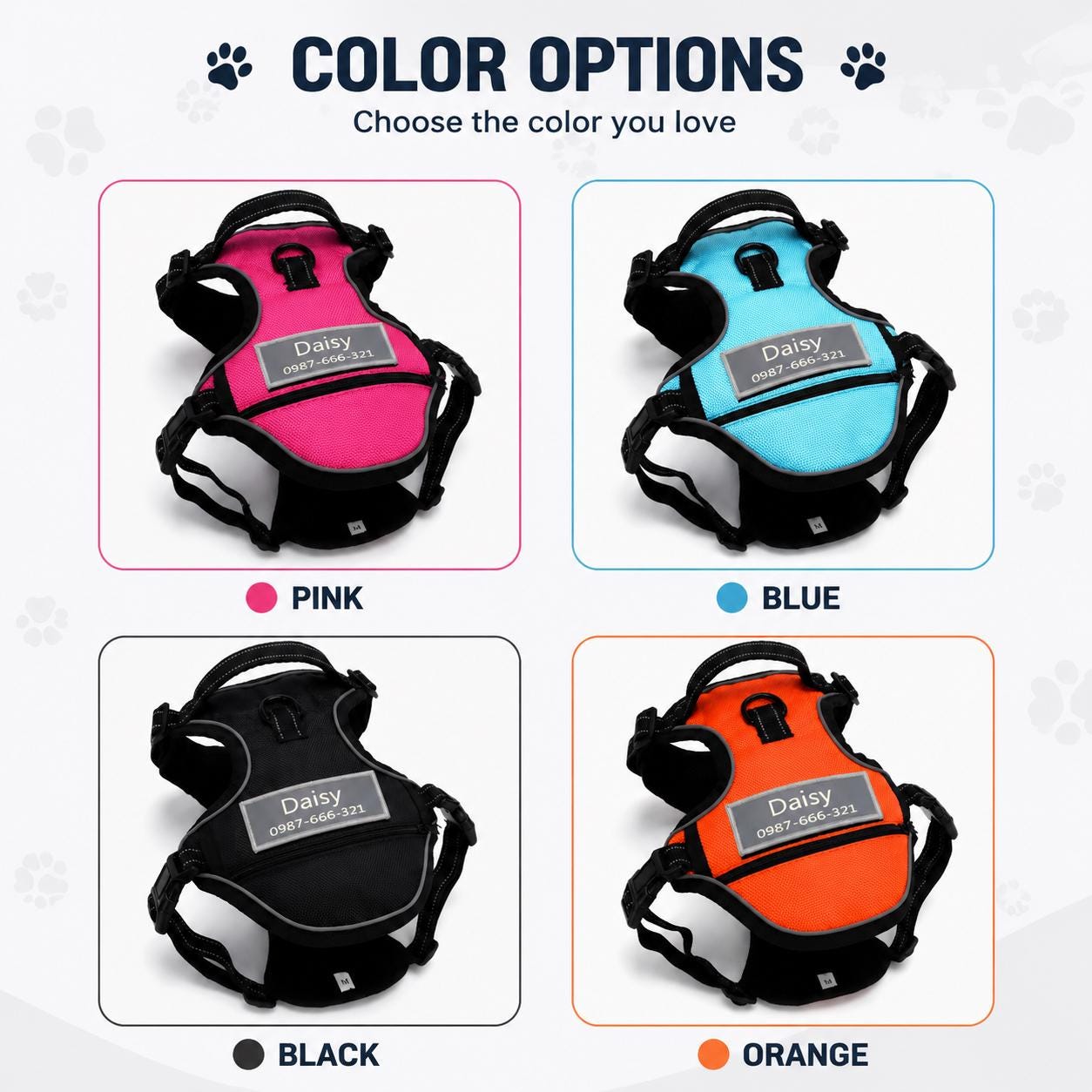Personalized Pet Reflective Safety ID Tag Chest Harness  | BKPet611