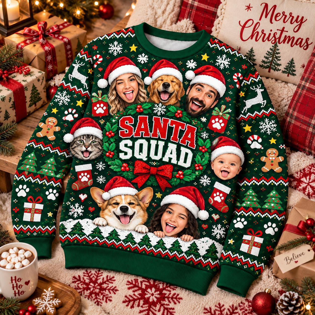 Personalized Funny Santa Squad Family Photo Sweater | MCCL05