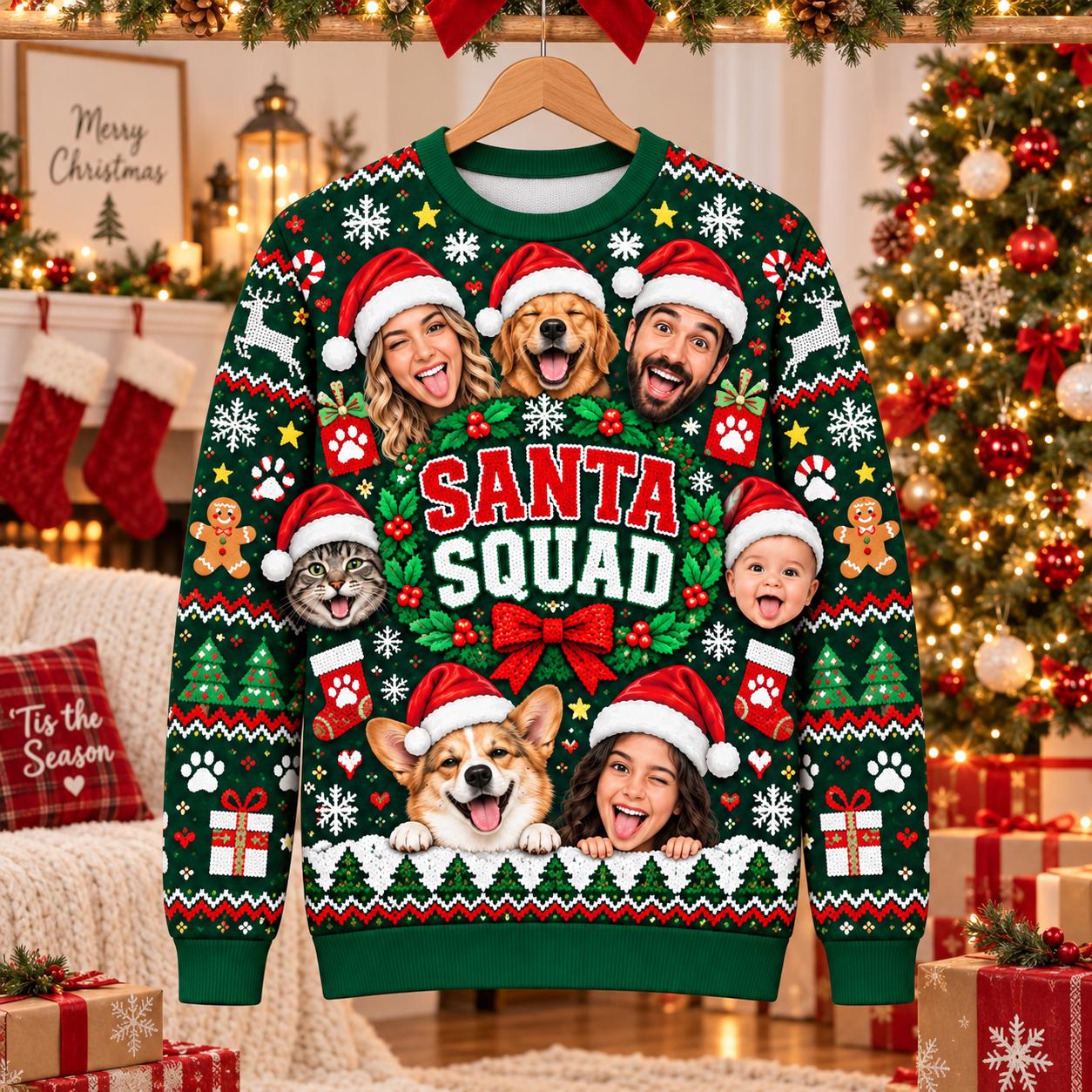 Personalized Funny Santa Squad Family Photo Sweater | MCCL05