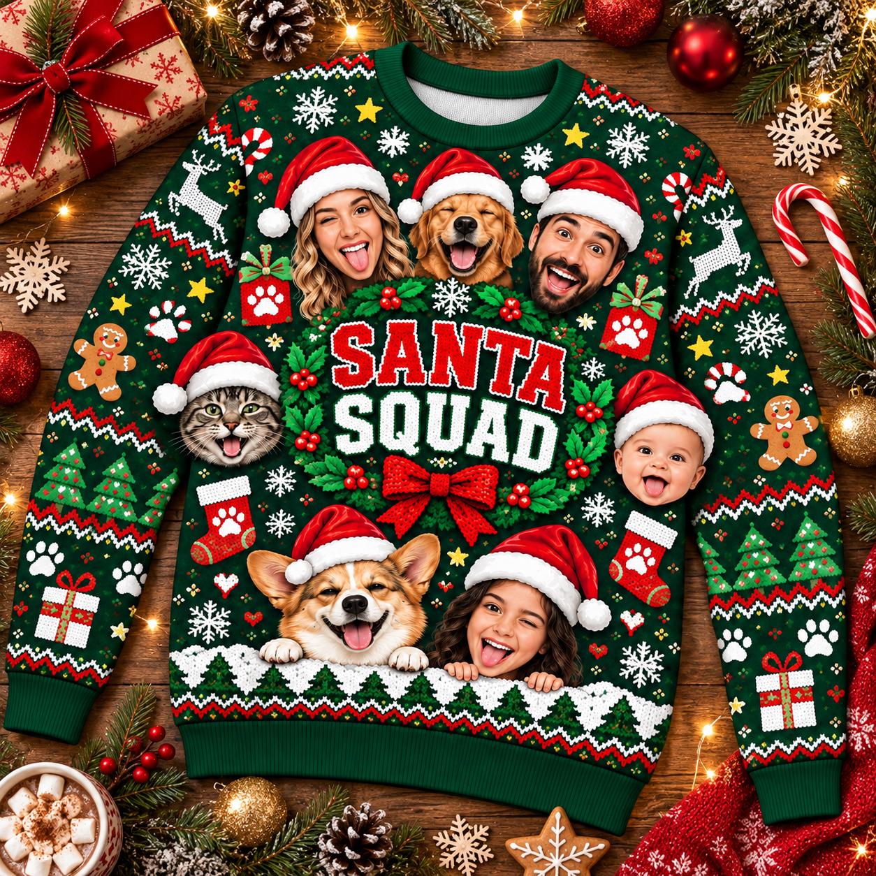 Personalized Funny Santa Squad Family Photo Sweater | MCCL05