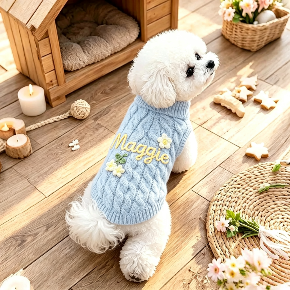 Personalized Hand Embroidered Pets Knit Turtleneck | MNCloth261