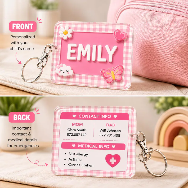 Personalized Kids Name Tag With Emergency Contact Info | MNGift28
