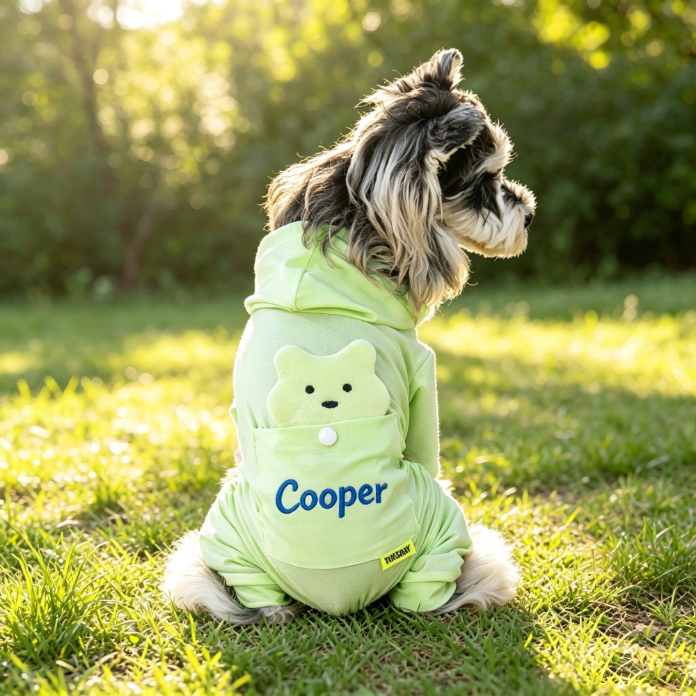 Personalized Embroidered Bear Pocket Four-Leg Dog Hooded Jumpsuit| MNCloth241