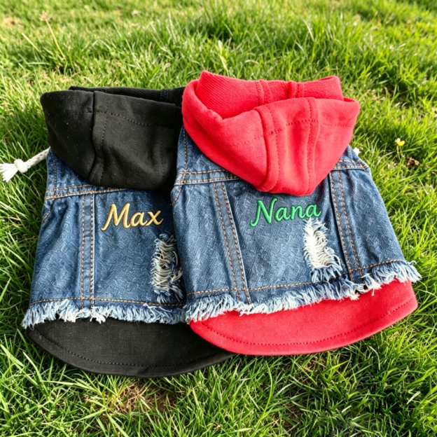Personalized Embroidered Fake Two-Piece Hoodie Denim Dog Jacket  | MNCloth222