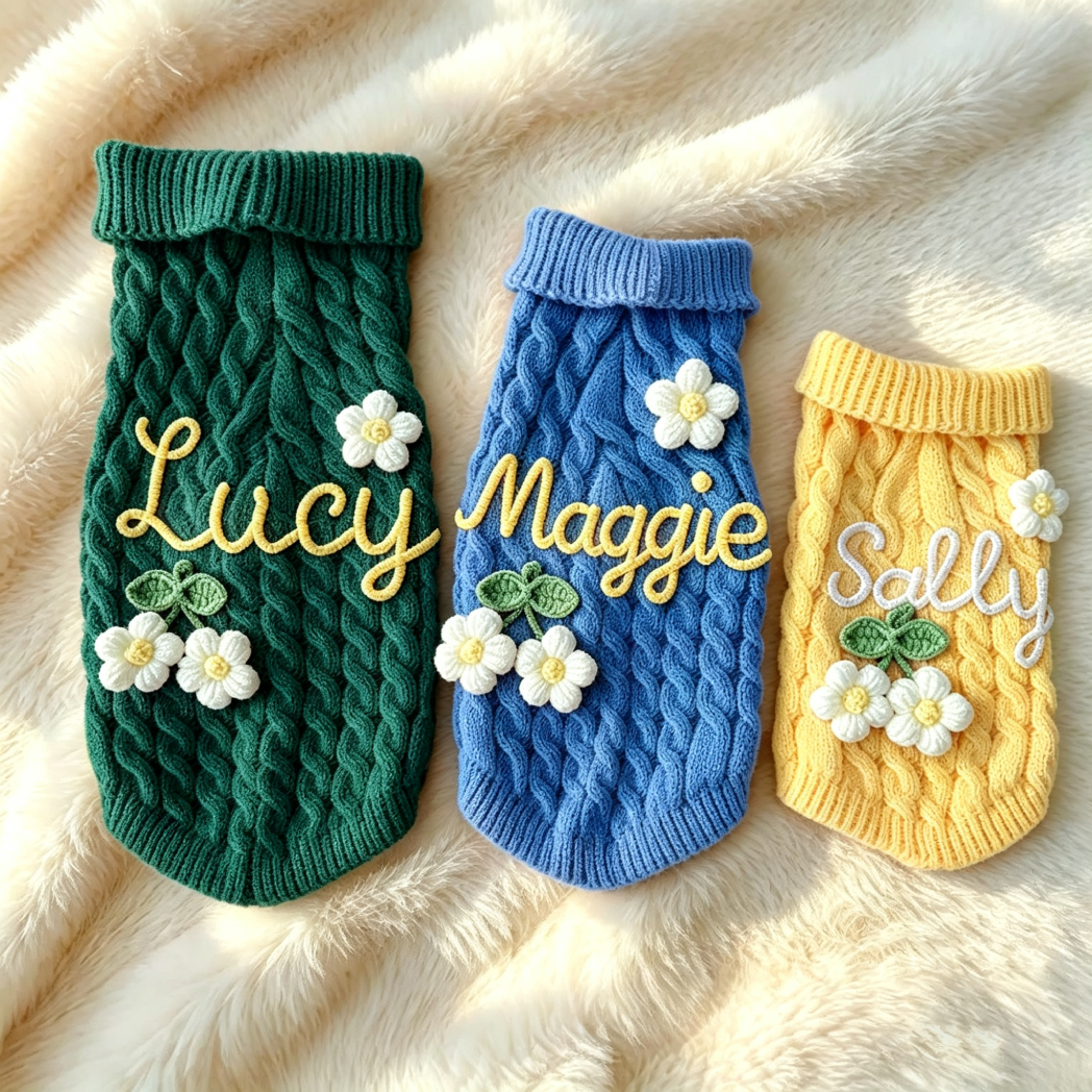 Personalized Hand Embroidered Pets Knit Turtleneck | MNCloth261