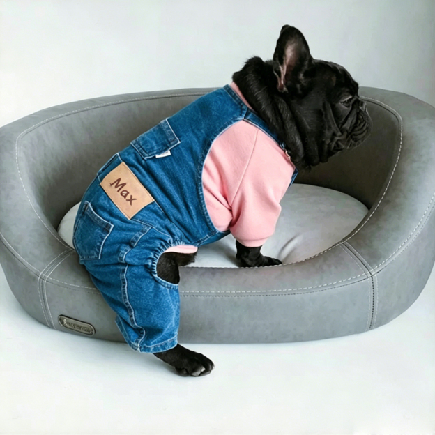 Personalized Leather Patch Pets Classic Overall Dungarees | MNCloth116