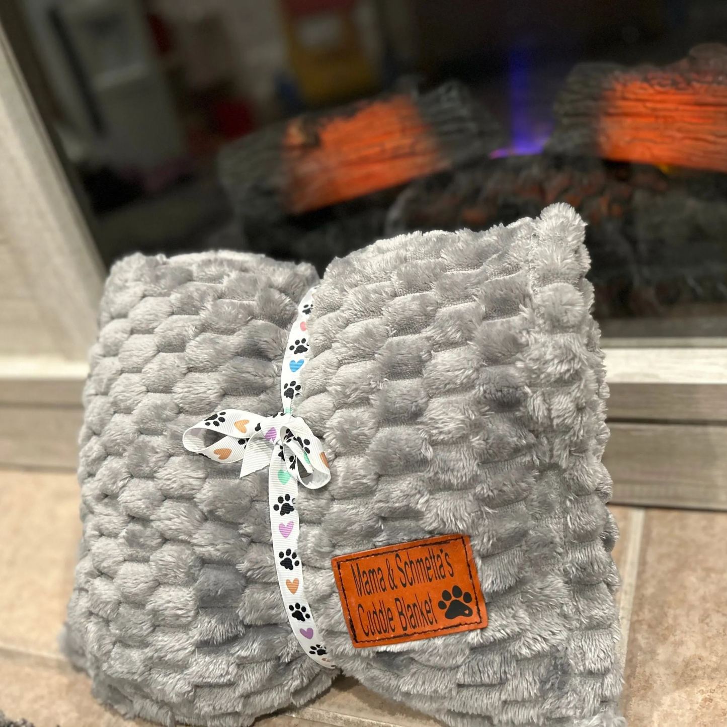 Personalized Plush Fleece Leather Patch Pet Blanket | BKPet75