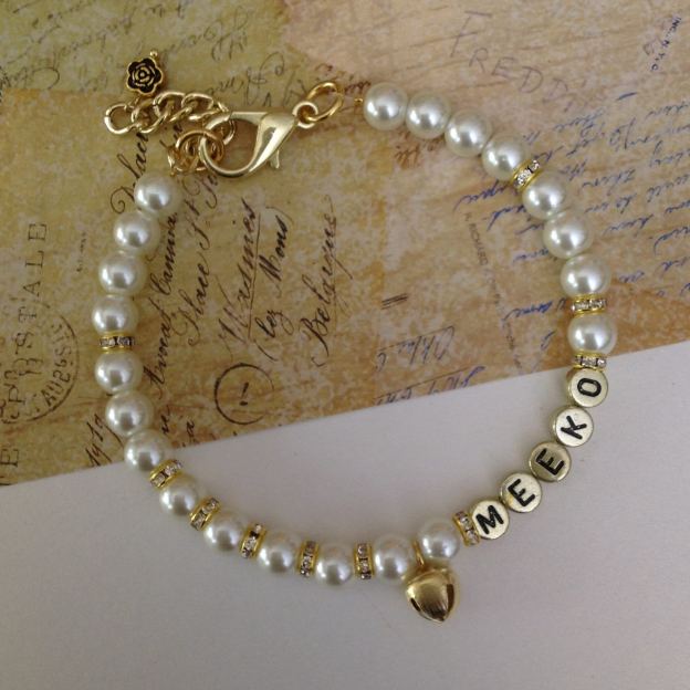 Personalized Handmade Pearl Pet Collar with Name | BKPet193