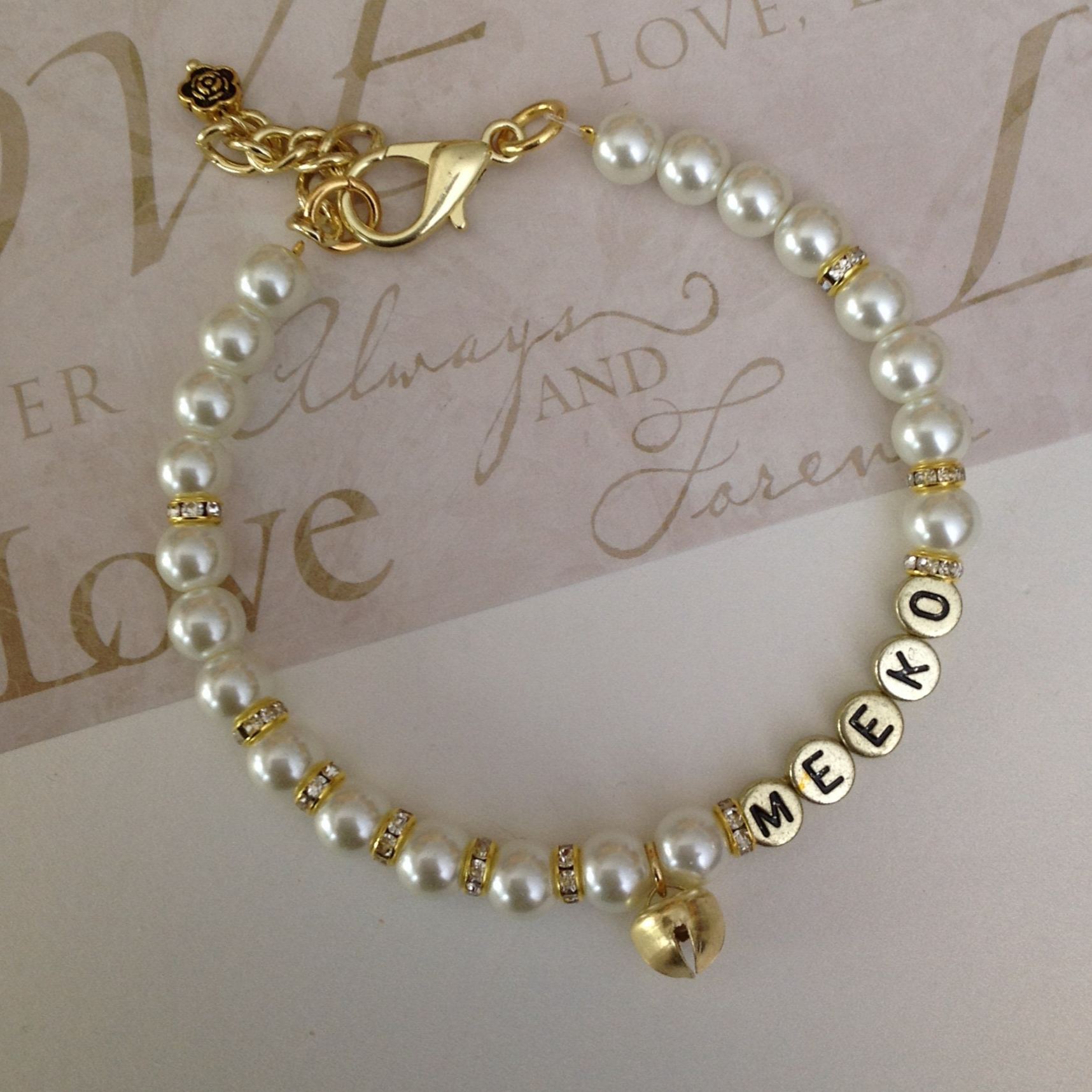 Personalized Handmade Pearl Pet Collar with Name | BKPet193