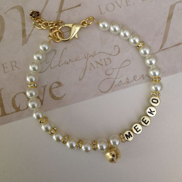 Personalized Handmade Pearl Pet Collar with Name | BKPet193