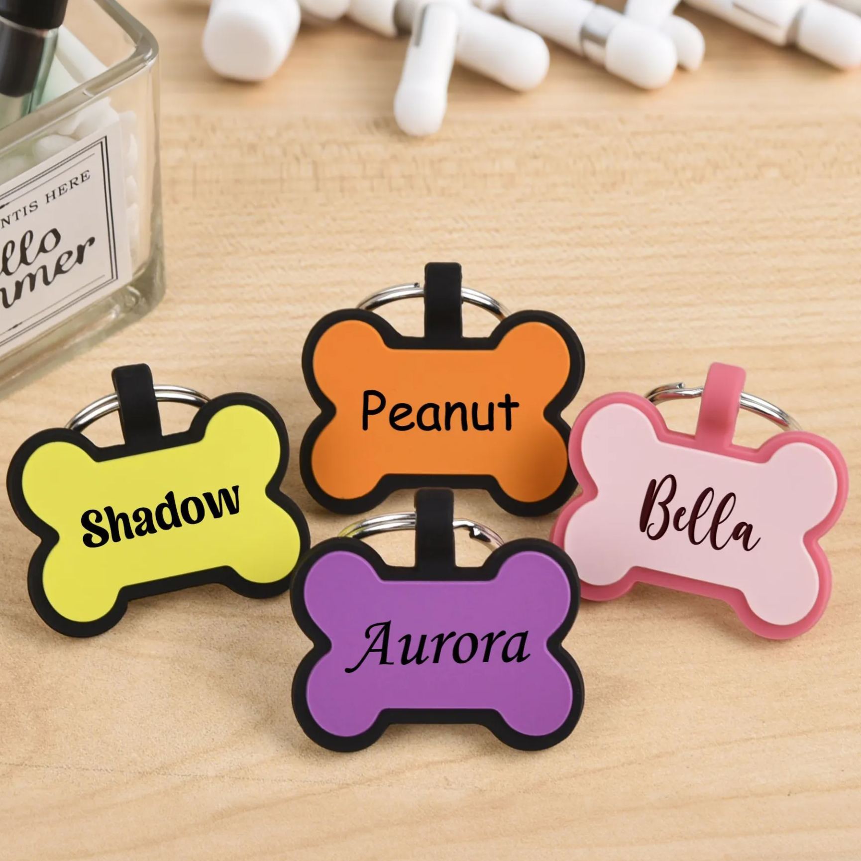 Personalized 3D Printed Bone-Shaped Dog Tag Key Chain | BKPet355