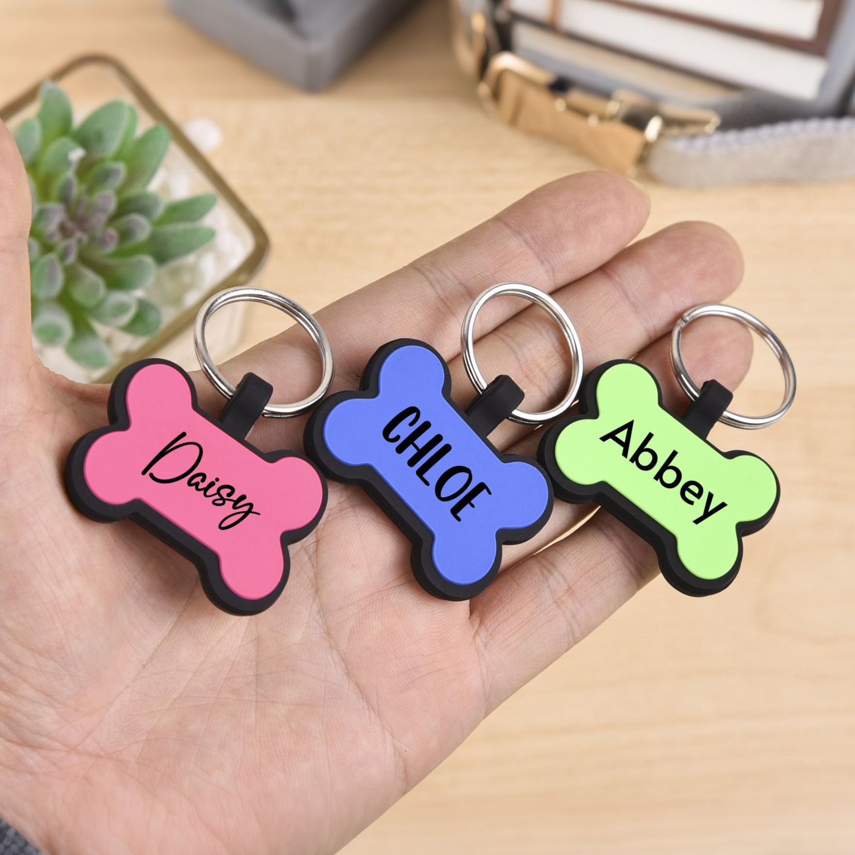 Personalized 3D Printed Bone-Shaped Dog Tag Key Chain | BKPet355