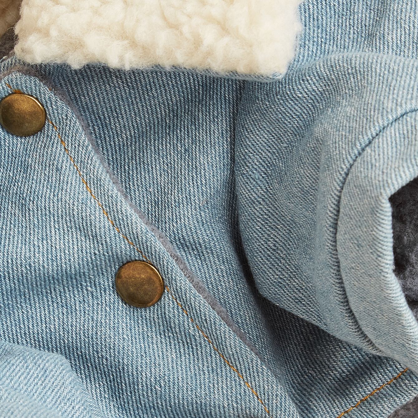 Personalized Handmade Pearl Patch Fleece-Lined Denim Dog Jacket | MNCloth226