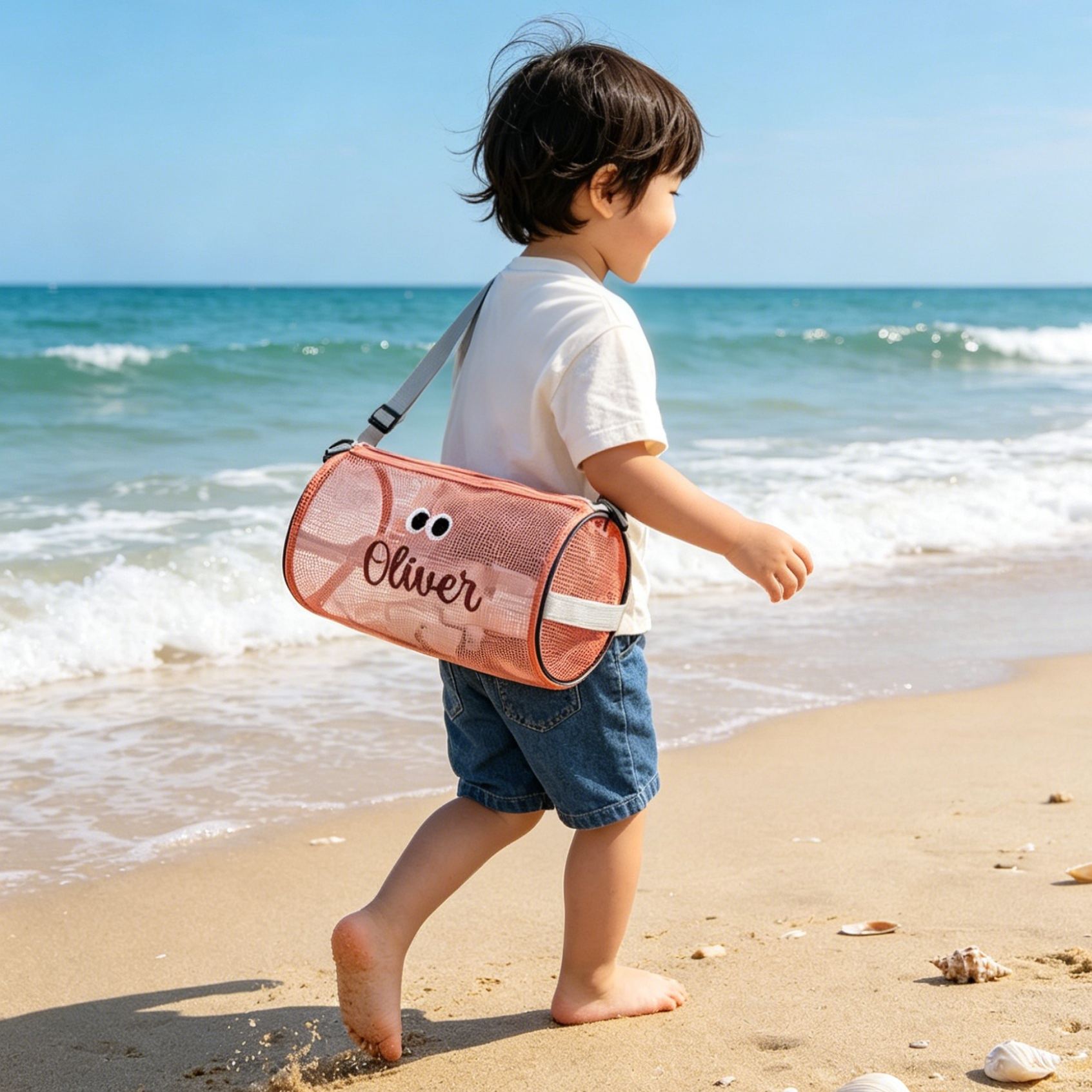 Personalized Summer Seashell Zipper Mesh Beach Bag | MNSummer01