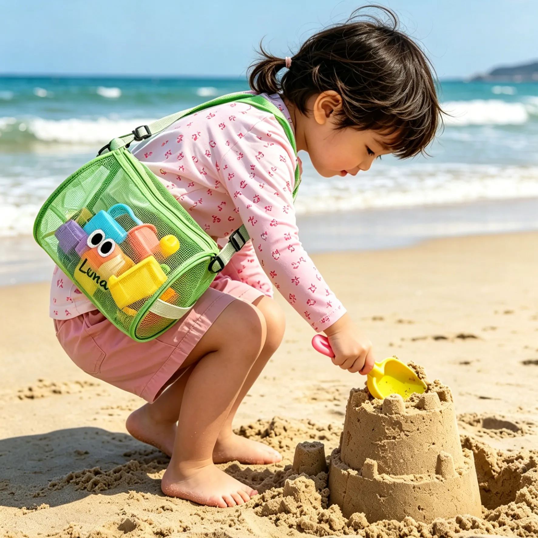 Personalized Summer Seashell Zipper Mesh Beach Bag | MNSummer01