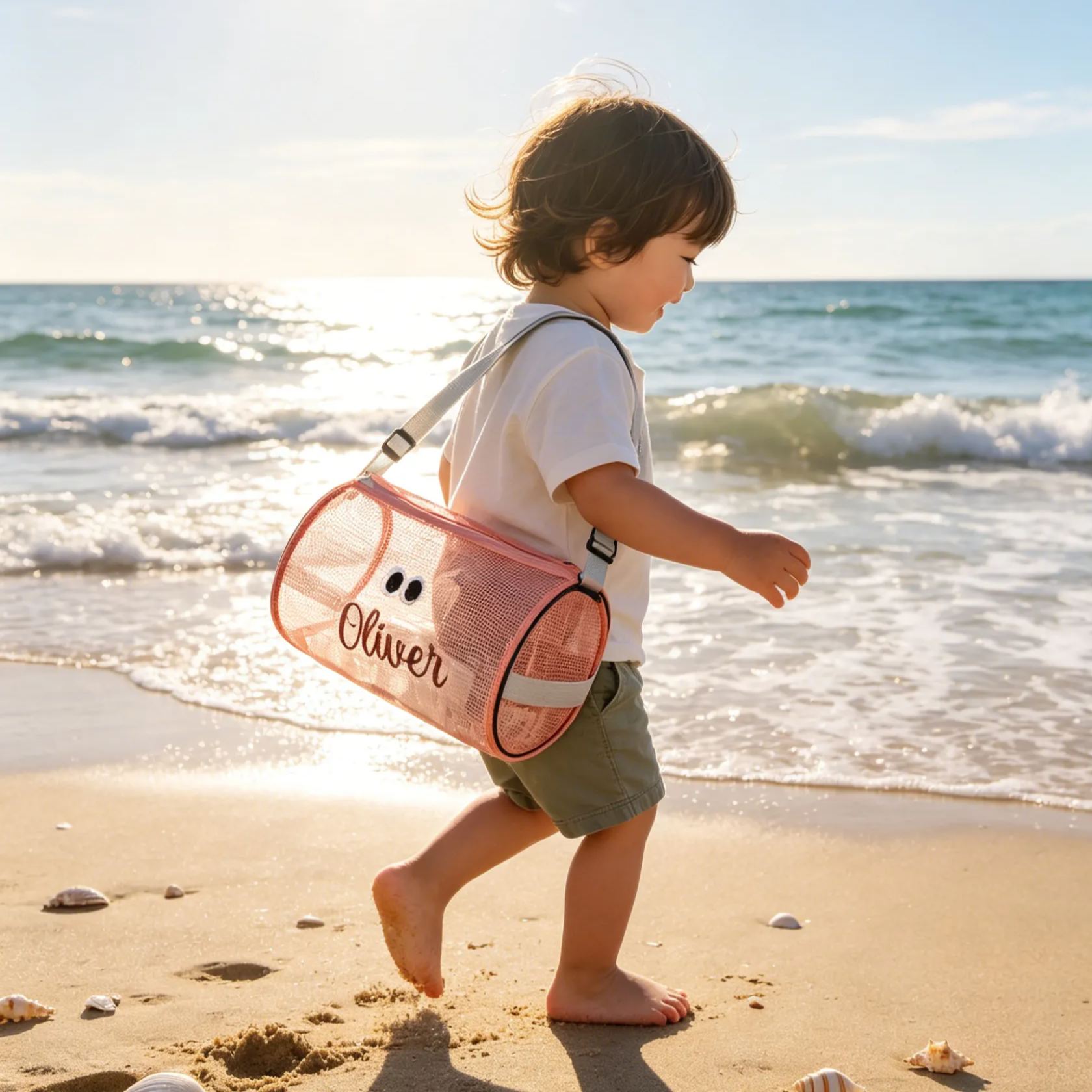 Personalized Summer Seashell Zipper Mesh Beach Bag | MNSummer01