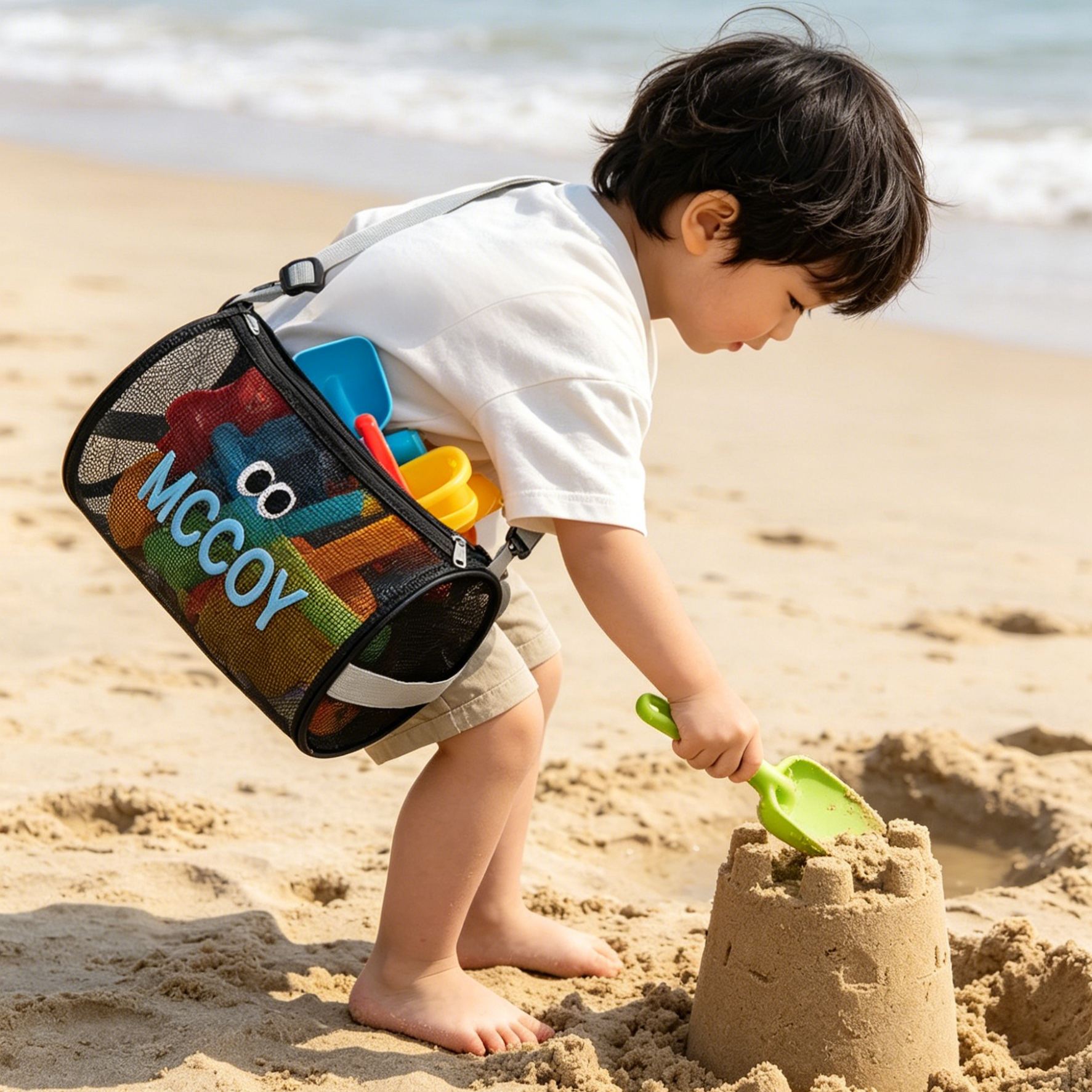 Personalized Summer Seashell Zipper Mesh Beach Bag | MNSummer01