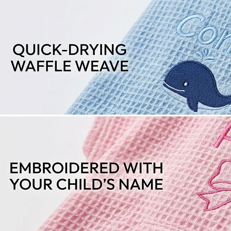 Personalized Embroidery Kids Waffle Beach Towel | MNSummer06