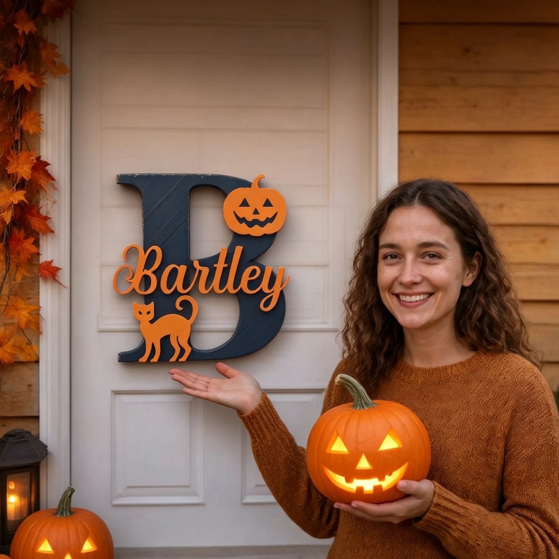 Personalized Halloween Monogram Door Decoration Name Sign | MNHalloween10