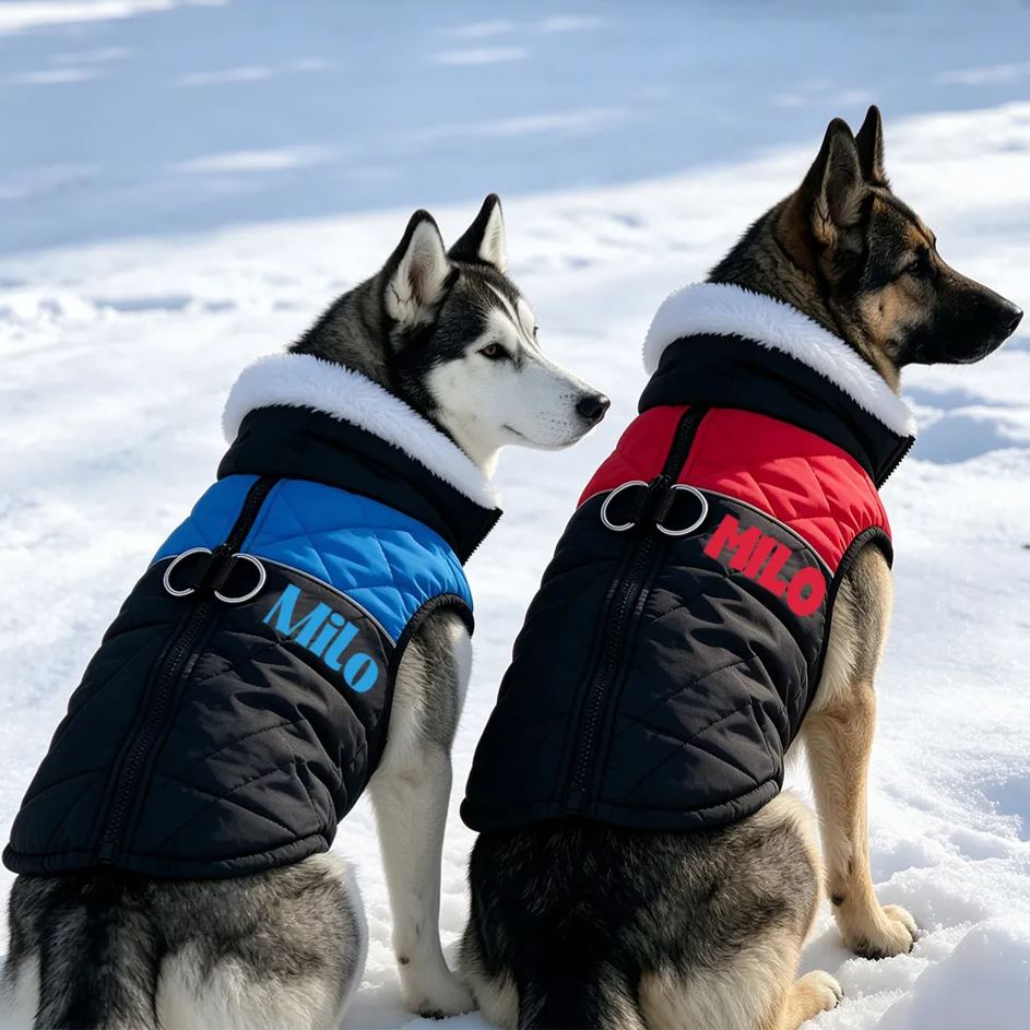 Personalized Winter Pet Fleece-Lined Color-Blocked Vest | BKPet597