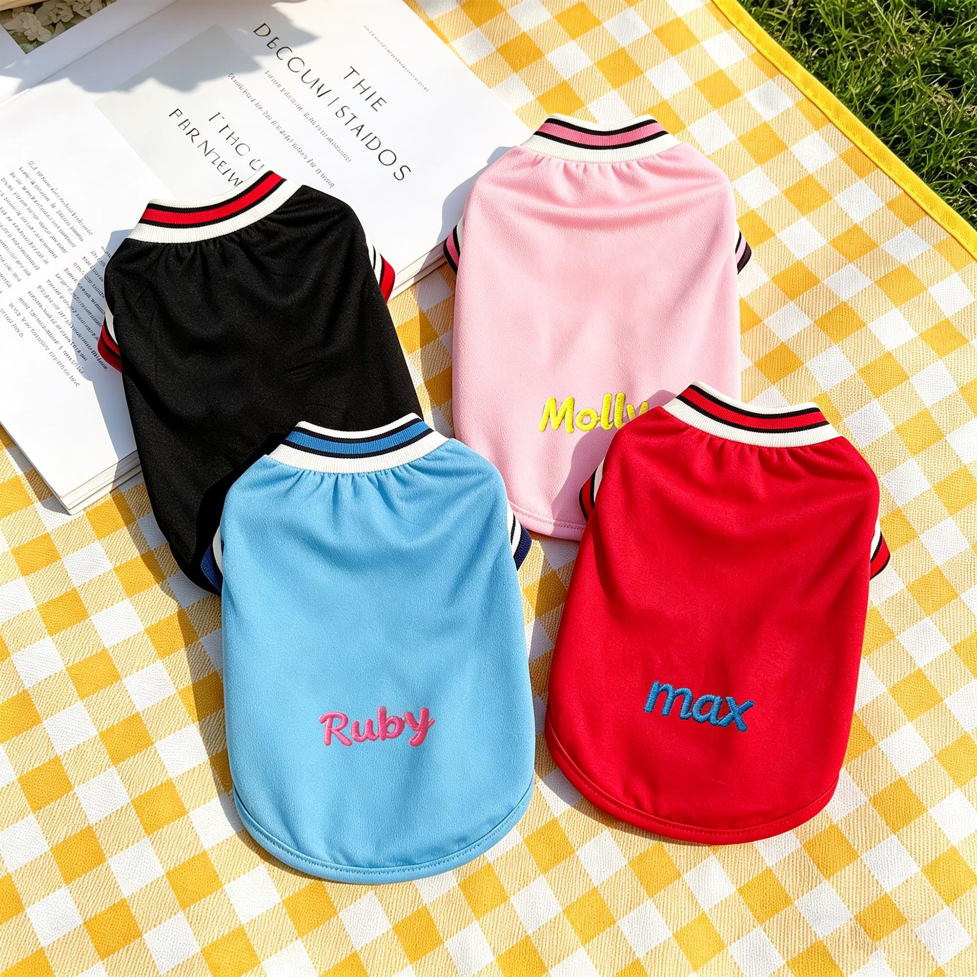 Personalized Embroidery Striped Collar Pet Sporty Tank Top | MNCloth236