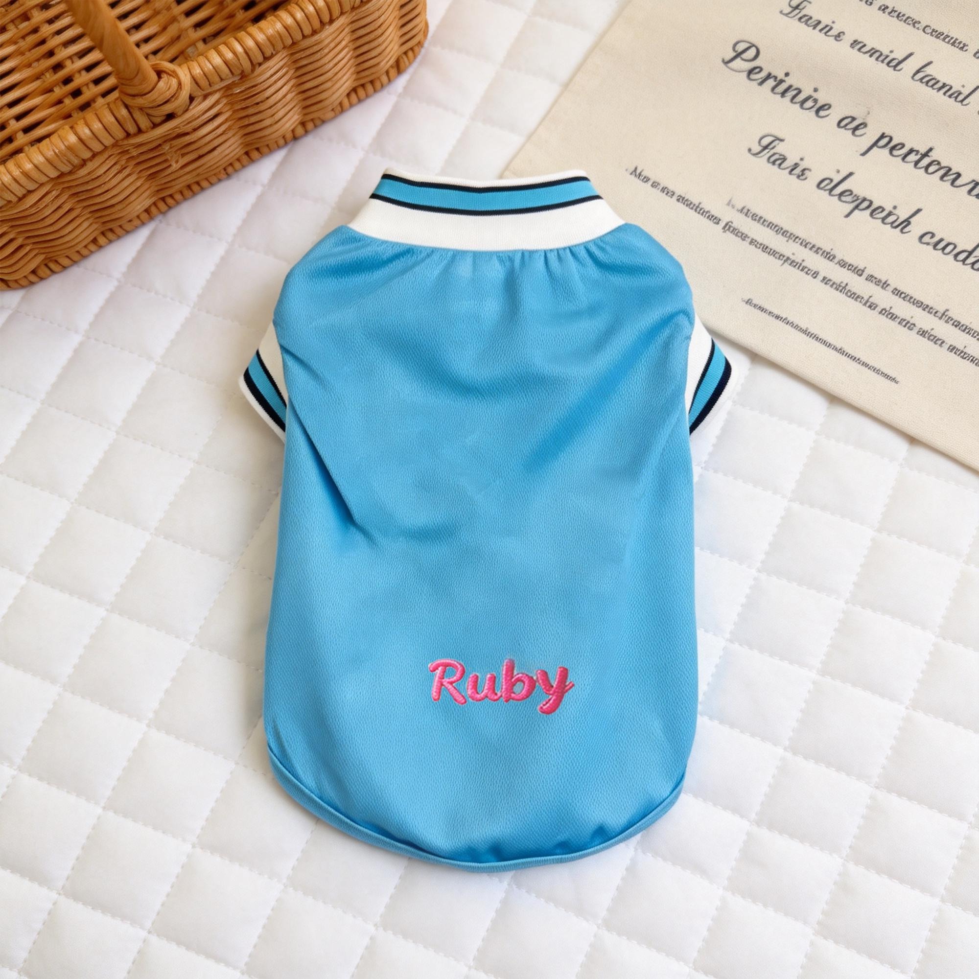 Personalized Embroidery Striped Collar Pet Sporty Tank Top | MNCloth236