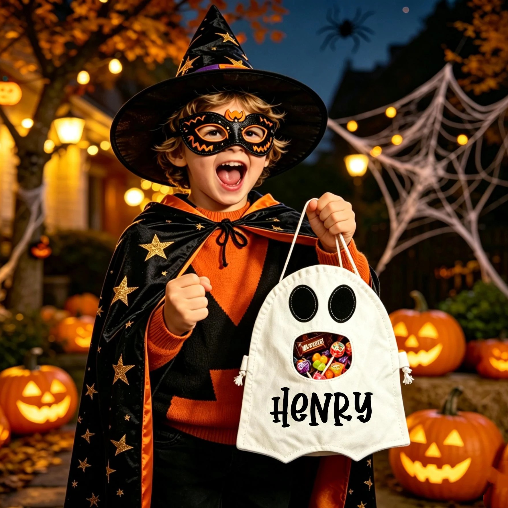 Personalized Ghost Drawstring Trick Or Treat Bag | MNHalloween02