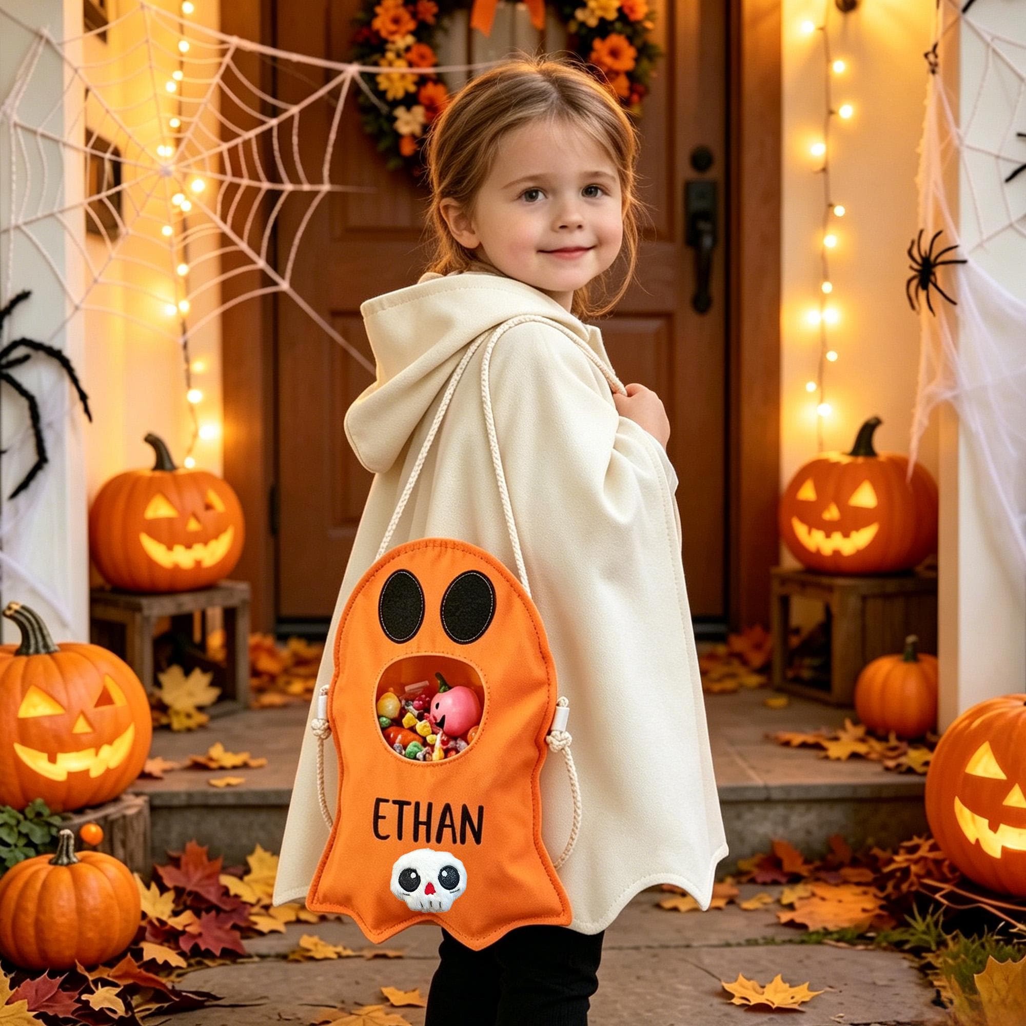 Personalized Ghost Drawstring Trick Or Treat Bag | MNHalloween02