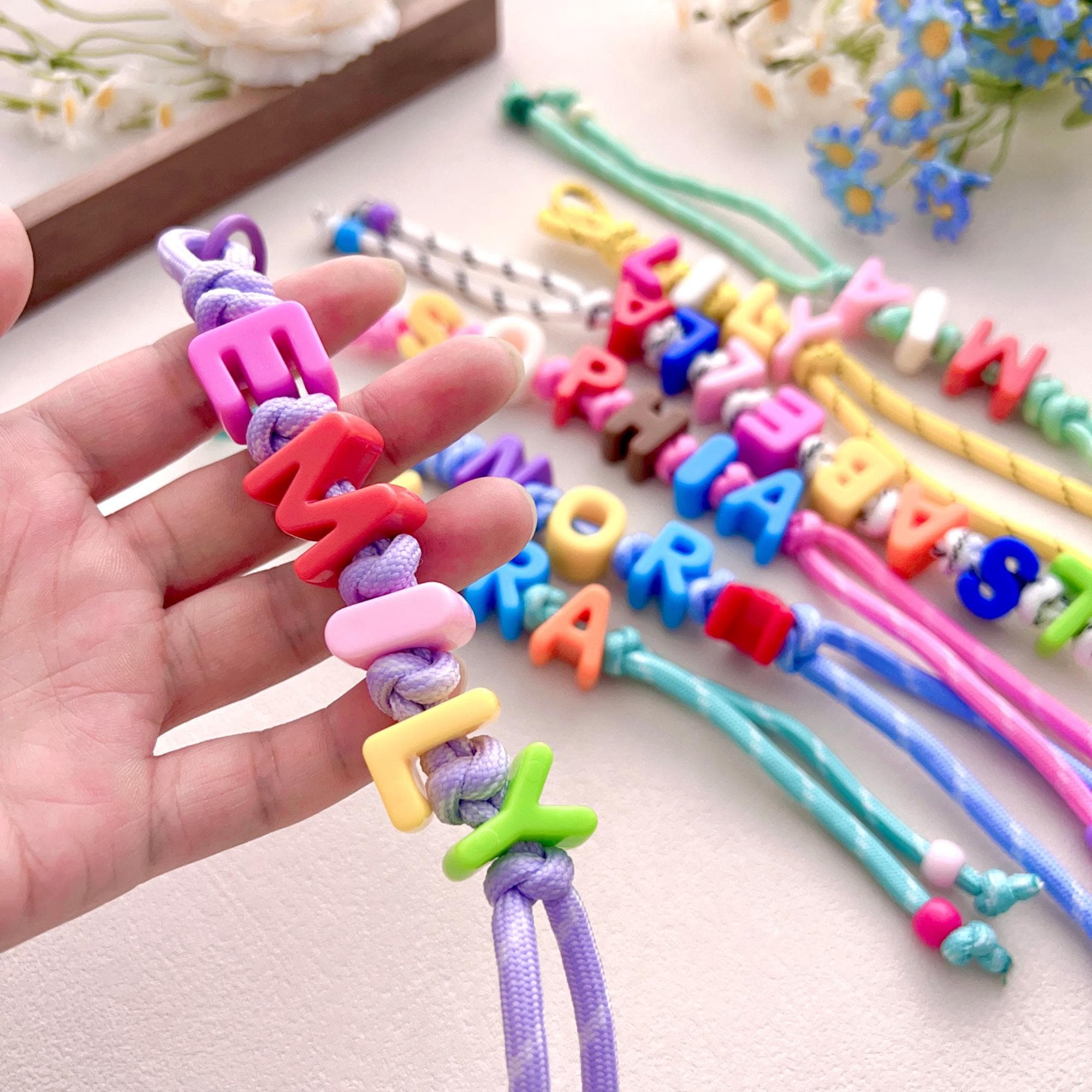 Personalized Rainbow Block Letter Bead Keychain | MNGift05