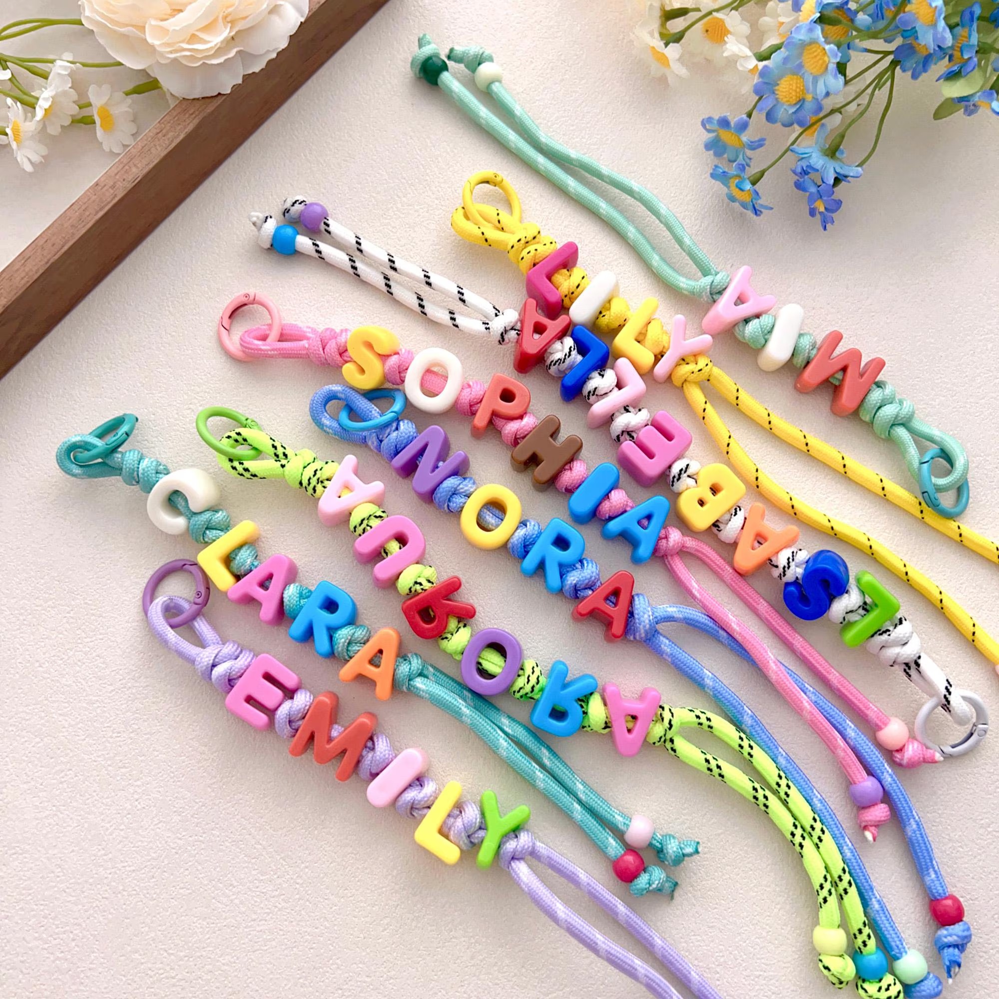 Personalized Rainbow Block Letter Bead Keychain | MNGift05