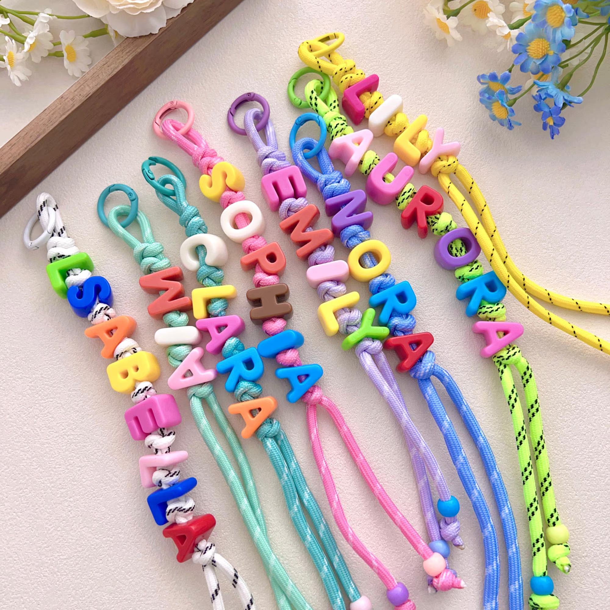 Personalized Rainbow Block Letter Bead Keychain | MNGift05