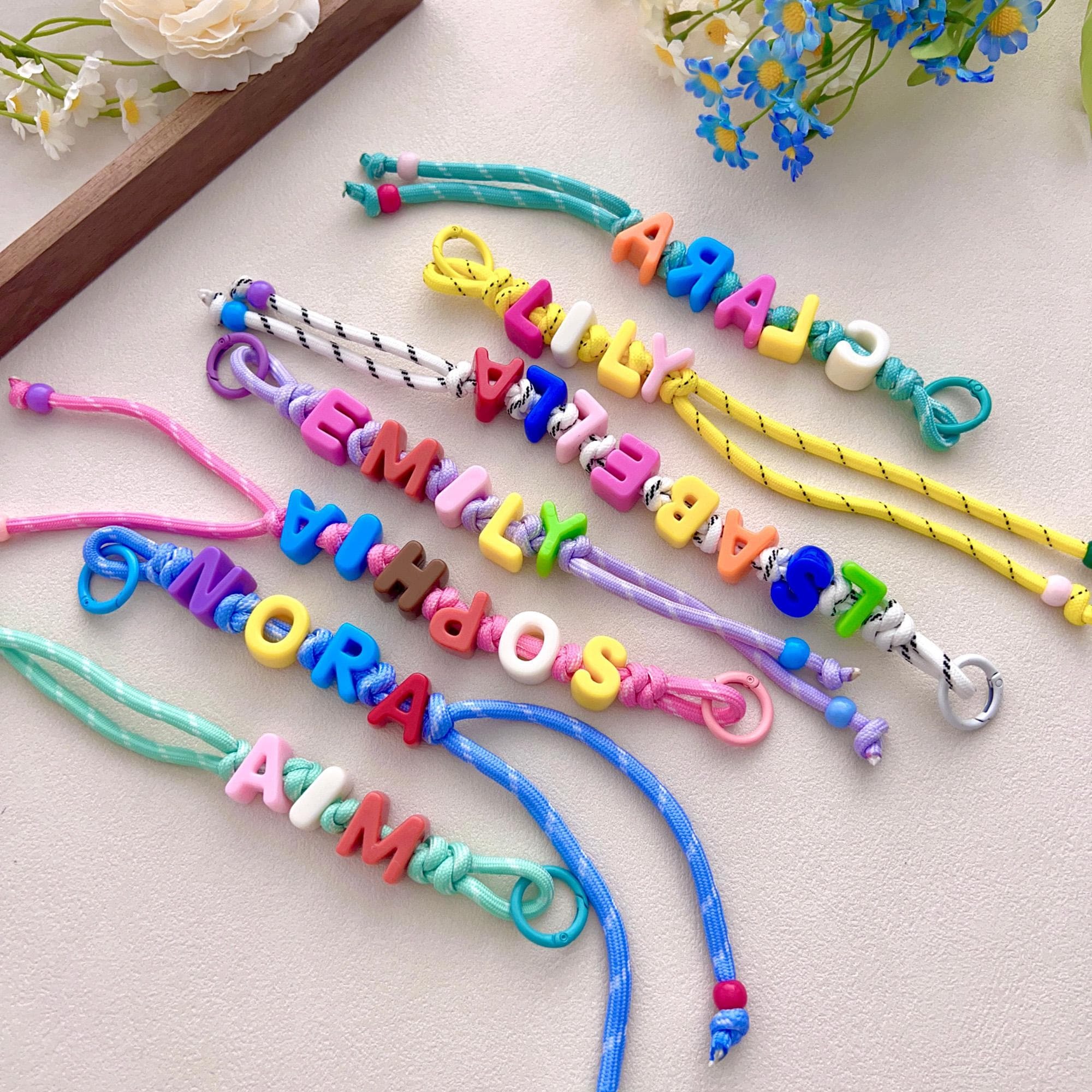 Personalized Rainbow Block Letter Bead Keychain | MNGift05