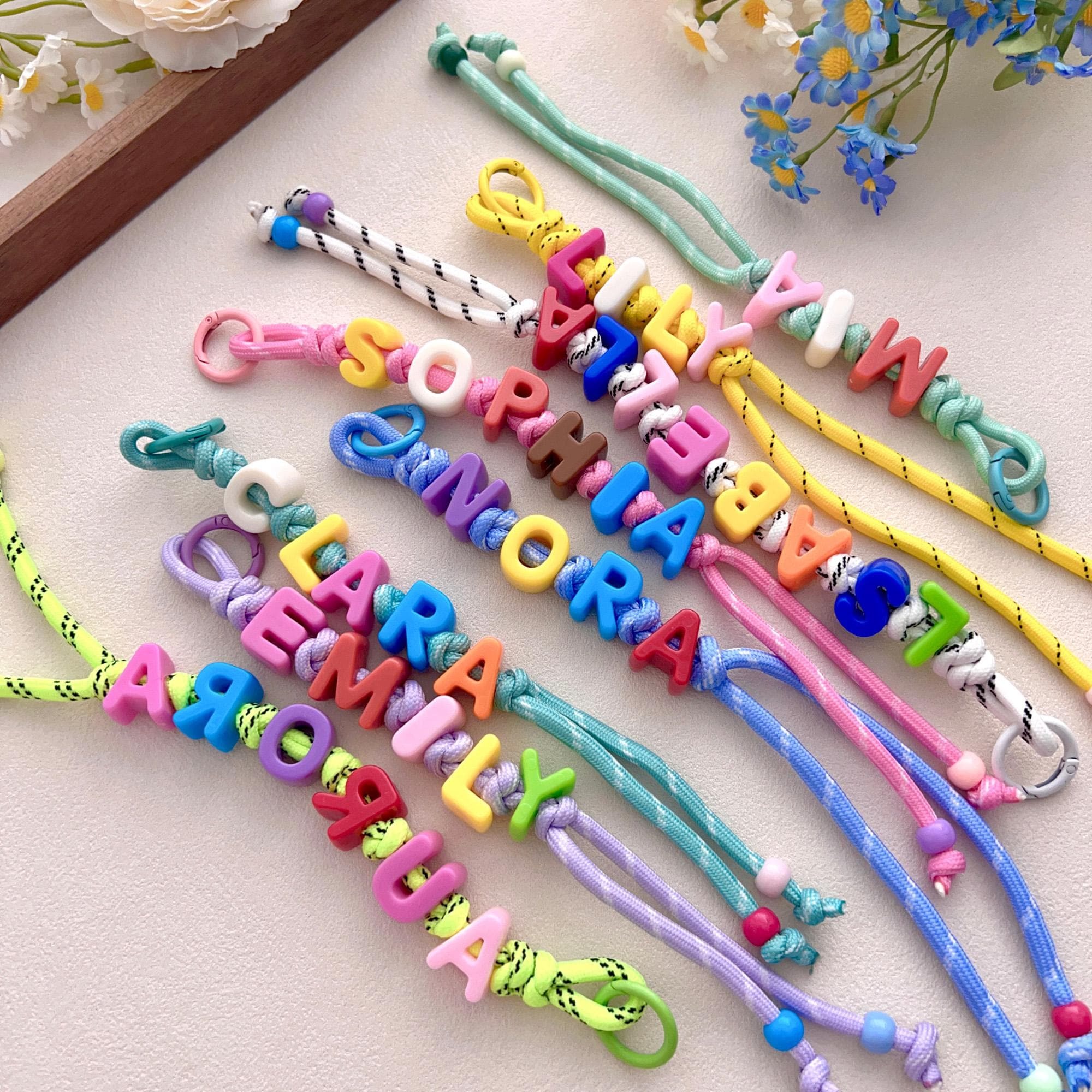 Personalized Rainbow Block Letter Bead Keychain | MNGift05