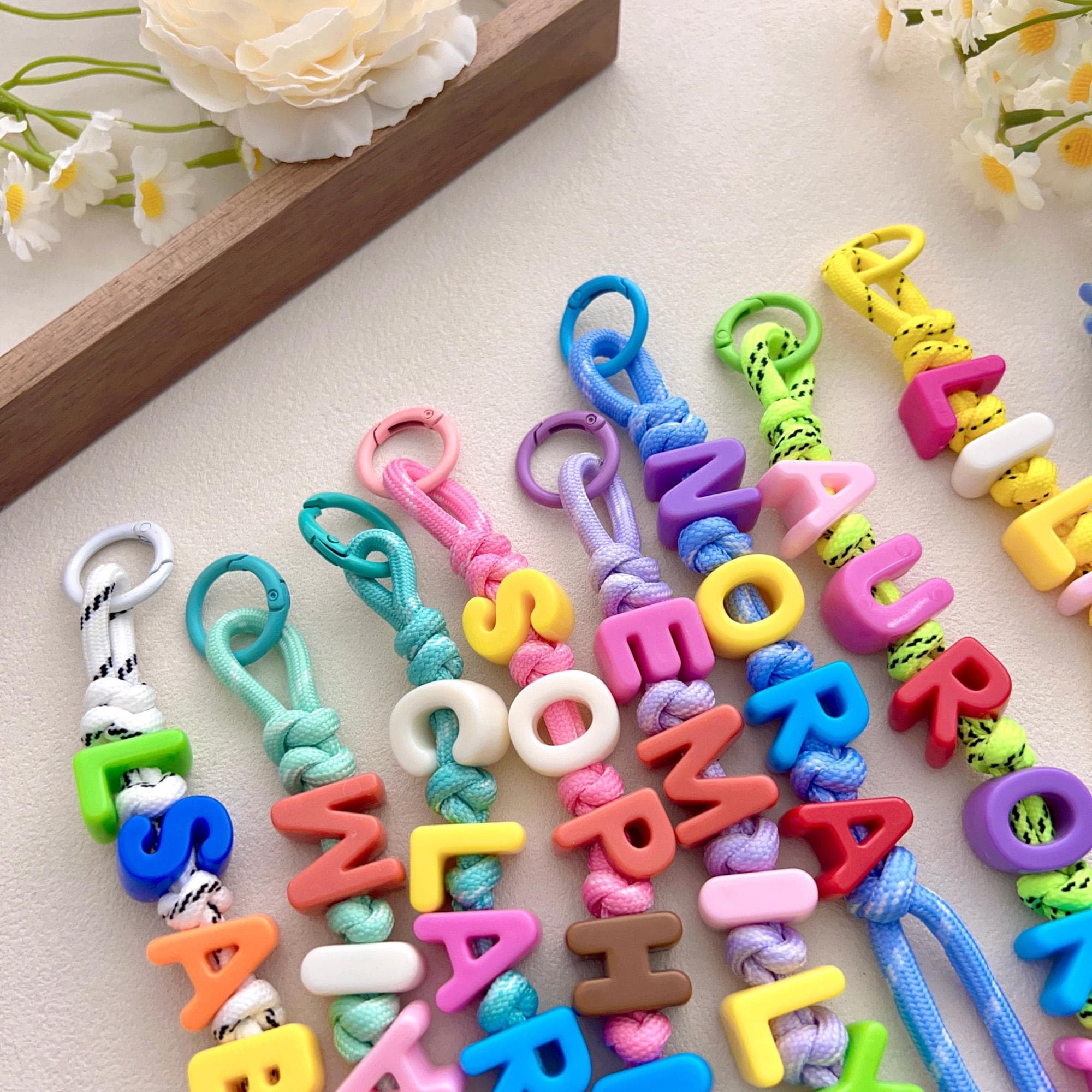 Personalized Rainbow Block Letter Bead Keychain | MNGift05