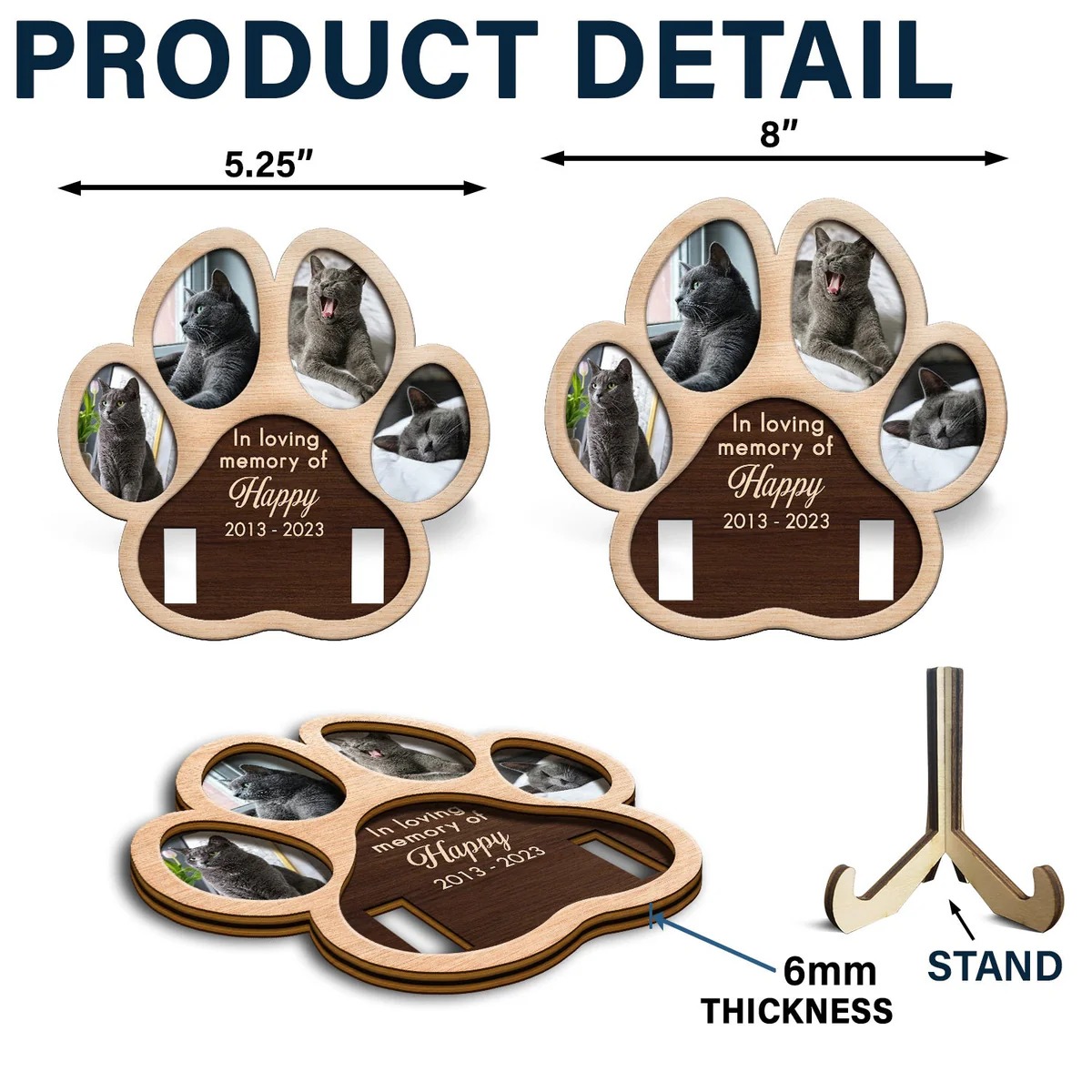 Personalized Photo Paw Shape In Loving Memory | MNMemo24